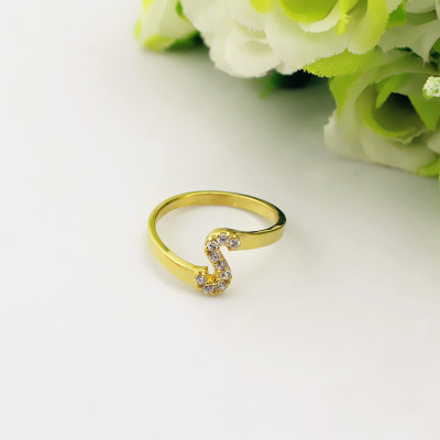 Custom Birthstone Initial Personalised Ring 18ct Gold Plated  - AMAZINGNECKLACE.COM