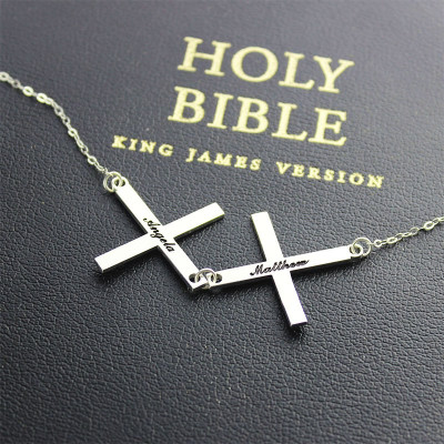 Silver Greece Double Cross Name Personalised Necklace - AMAZINGNECKLACE.COM