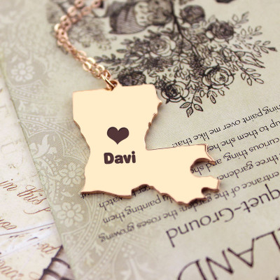 Custom Louisiana State Shaped Personalised Necklaces With Heart  Name Rose Gold - AMAZINGNECKLACE.COM