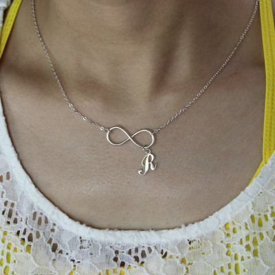 Infinity Personalised Necklaces with Initial Letter Charm Silver - AMAZINGNECKLACE.COM