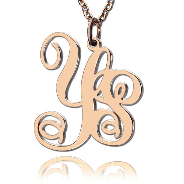 Personalised 18ct Rose Gold Plated Vine Font 2 Initial Monogram Necklace - AMAZINGNECKLACE.COM