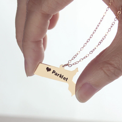 Massachusetts State Shaped Personalised Necklaces With Heart  Name Rose Gold - AMAZINGNECKLACE.COM