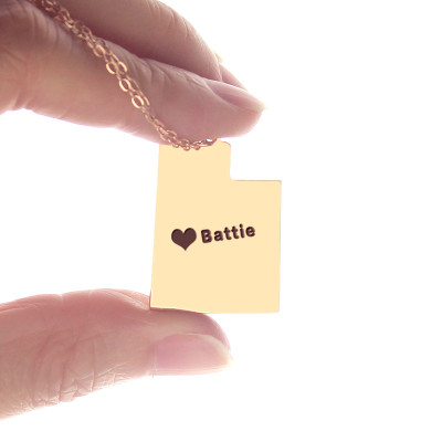 Custom Utah State Shaped Personalised Necklaces With Heart  Name Rose Gold - AMAZINGNECKLACE.COM