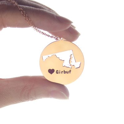 Custom Maryland Disc State Personalised Necklaces With Heart  Name Rose Gold - AMAZINGNECKLACE.COM