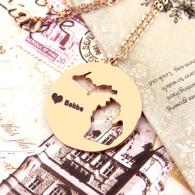 Custom Michigan Disc State Personalised Necklaces With Heart  Name Rose Gold - AMAZINGNECKLACE.COM