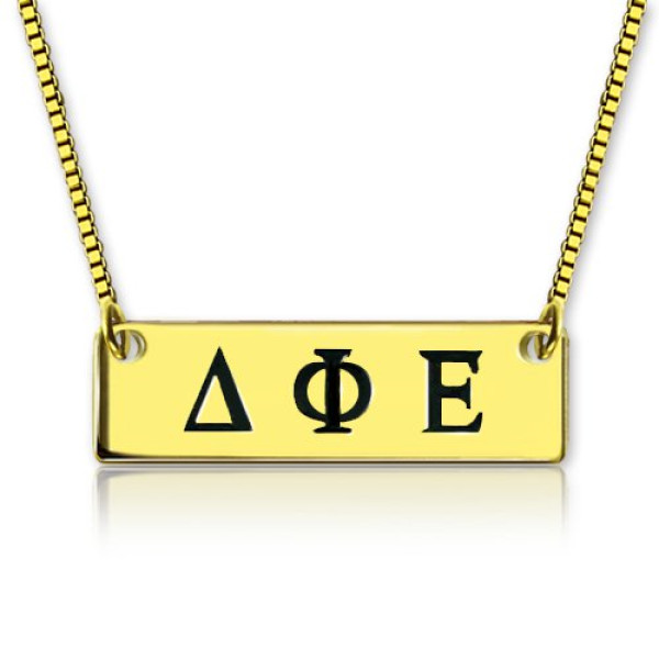 Personalised Greek Letter Sorority Bar Necklace 18ct Gold Plated - AMAZINGNECKLACE.COM