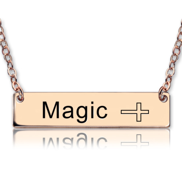 Engraved Name Bar Personalised Necklace with Icons 18ct Rose Gold Plated - AMAZINGNECKLACE.COM