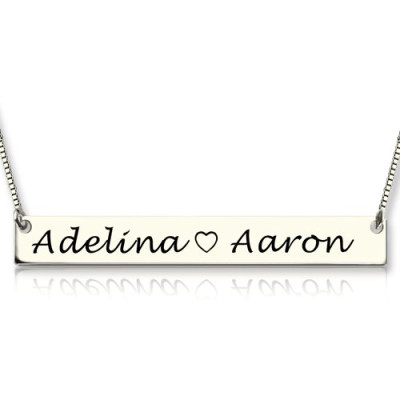 Couple Bar Personalised Necklace Engraved Name Sterling Silver - AMAZINGNECKLACE.COM
