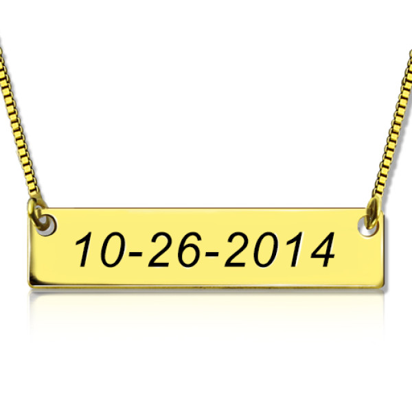 Engraved Date Bar Personalised Necklace 18ct Gold Plated - AMAZINGNECKLACE.COM