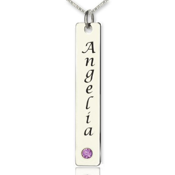 Vertical Bar Personalised Necklace Name Tag Silver - AMAZINGNECKLACE.COM