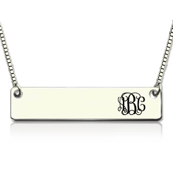 Engraved Monogram Initial Bar Personalised Necklace Sterling Silver - AMAZINGNECKLACE.COM