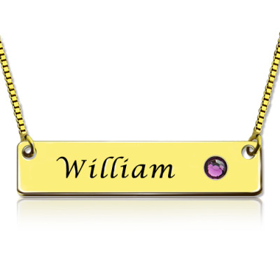 Name Bar Personalised Necklace with Birthstone 18ct Gold Plated  - AMAZINGNECKLACE.COM