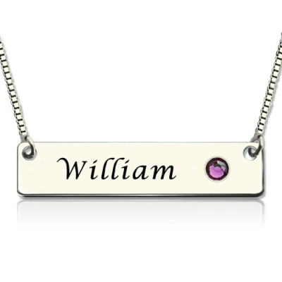 Nameplate Bar Personalised Necklace with Birthstone Silver  - AMAZINGNECKLACE.COM