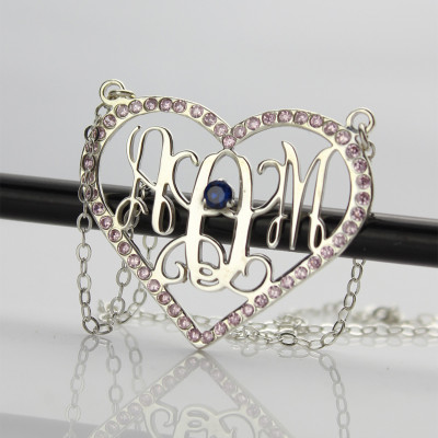 Sterling Silver Heart Birthstone Monogram Personalised Necklace  - AMAZINGNECKLACE.COM