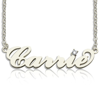 Sterling Silver Carrie Name Personalised Necklace With Birthstone  - AMAZINGNECKLACE.COM