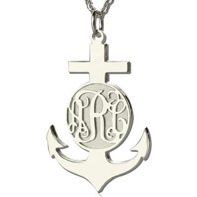 Sterling Silver Anchor Monogram Initial Personalised Necklace - AMAZINGNECKLACE.COM