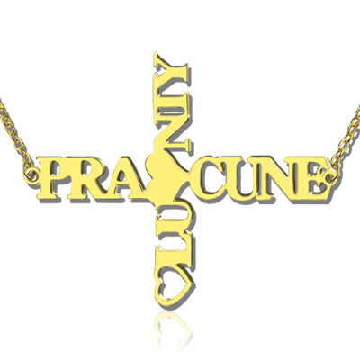 Personalised Two Name Cross Necklace Gold Plated 925 Silver - AMAZINGNECKLACE.COM