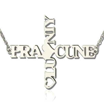 Personalised Two Name Cross Necklace Sterling Silver - AMAZINGNECKLACE.COM
