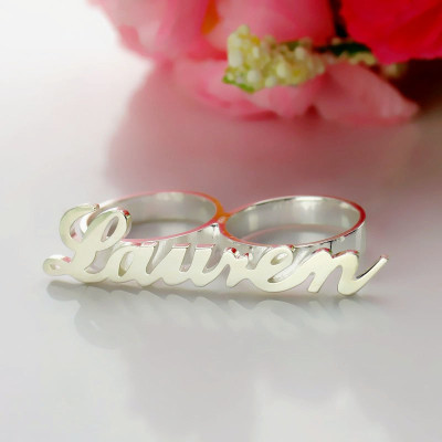 Personalised Allegro Two Finger Name Ring Sterling Silver - AMAZINGNECKLACE.COM