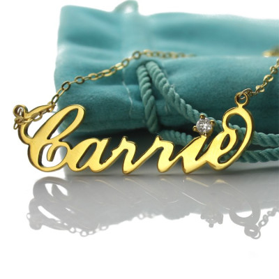 Carrie Nameplate Personalised Necklace with Birthstone 18ct Gold Plated  - AMAZINGNECKLACE.COM