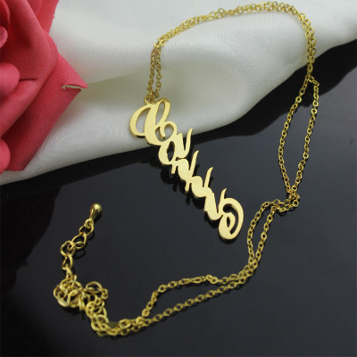 Vertical Carrie Name Plate Personalised Necklace 18ct Gold Plated - AMAZINGNECKLACE.COM