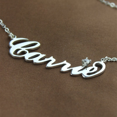Sterling Silver Carrie Name Personalised Necklace With Birthstone  - AMAZINGNECKLACE.COM