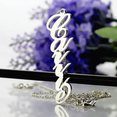 Personalised Vertical Carrie Style Name Necklace Silver - AMAZINGNECKLACE.COM