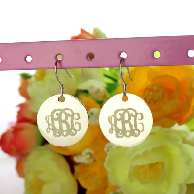 Disc Signet Monogrammed Personalised Earrings Sterling Silver - AMAZINGNECKLACE.COM