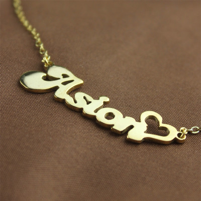 Custom Name Personalised Necklace in18ct Gold Plated with Heart - AMAZINGNECKLACE.COM