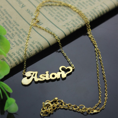 Custom Name Personalised Necklace in18ct Gold Plated with Heart - AMAZINGNECKLACE.COM