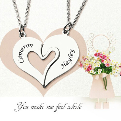 Personalised Breakable Heart Name Necklace for Couples Silver - AMAZINGNECKLACE.COM