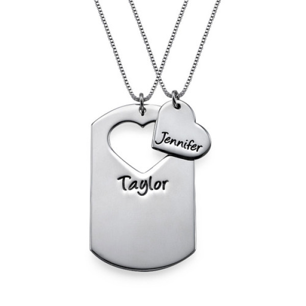 Couples Dog Tag Personalised Necklace With Cut Out Heart - AMAZINGNECKLACE.COM