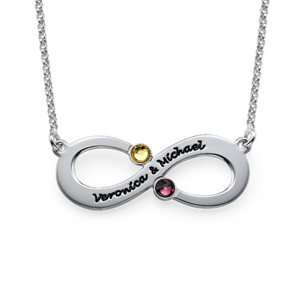Couple's Infinity Personalised Necklace with Birthstones  - AMAZINGNECKLACE.COM