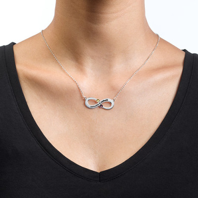 Couple's Infinity Personalised Necklace with Birthstones  - AMAZINGNECKLACE.COM