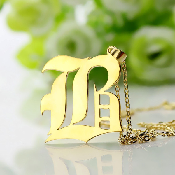 Custom Mens Initial Letter Charm Old English 18ct Gold Plated - AMAZINGNECKLACE.COM