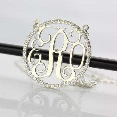 Birthstone Circle Monogram Personalised Necklace Sterling Silver  - AMAZINGNECKLACE.COM