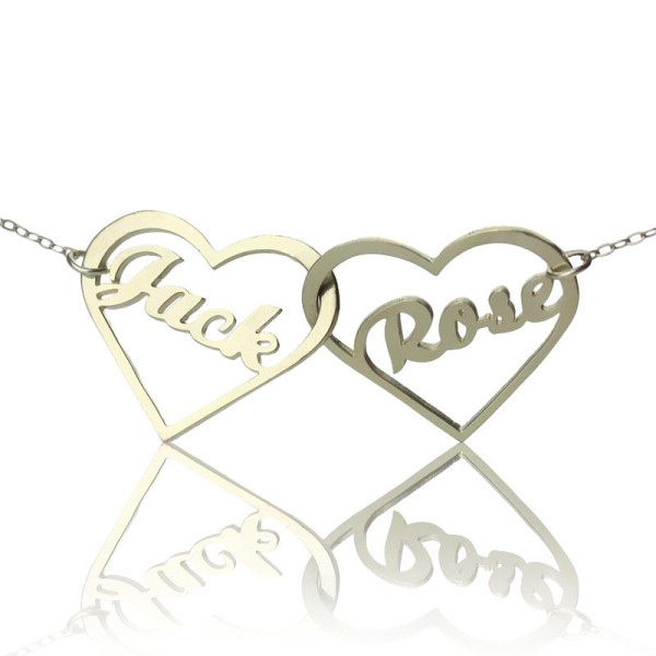 Double Heart Love Personalised Necklace With Names Sterling Silver - AMAZINGNECKLACE.COM
