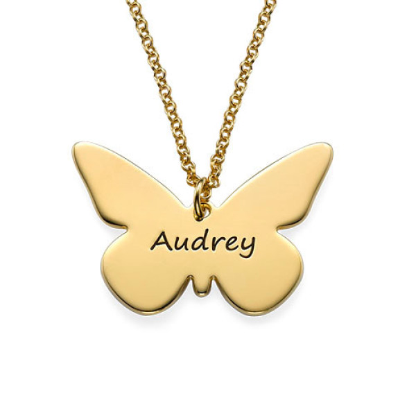 Engraved 18ct Gold Plated Pendant - Butterfly - AMAZINGNECKLACE.COM