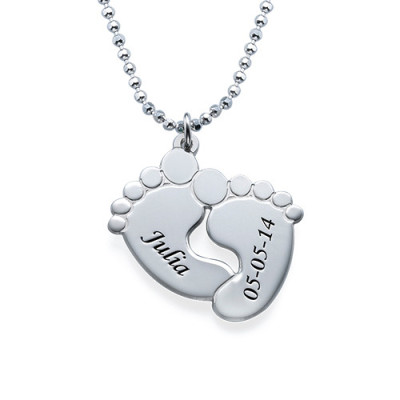 Engraved Baby Feet Personalised Necklace in Sterling Silver - AMAZINGNECKLACE.COM
