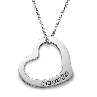 Engraved Floating Heart Personalised Necklace - AMAZINGNECKLACE.COM