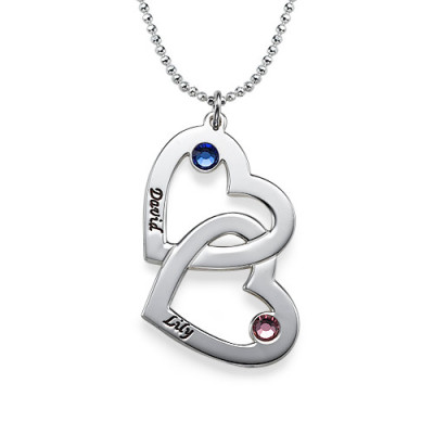 Engraved Heart Personalised Necklace with Birthstones  - AMAZINGNECKLACE.COM