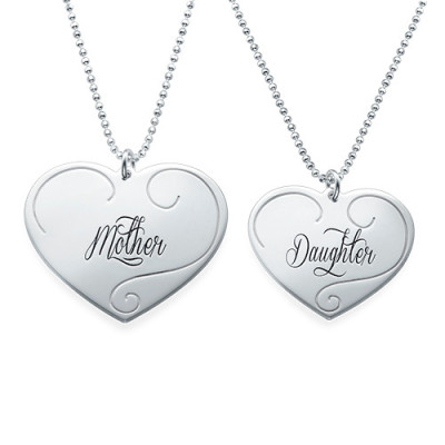 Engraved Heart Pendants - Mother Daughter Jewellery - AMAZINGNECKLACE.COM
