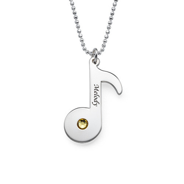 Engraved Music Note Personalised Necklace with Birthstone  - AMAZINGNECKLACE.COM