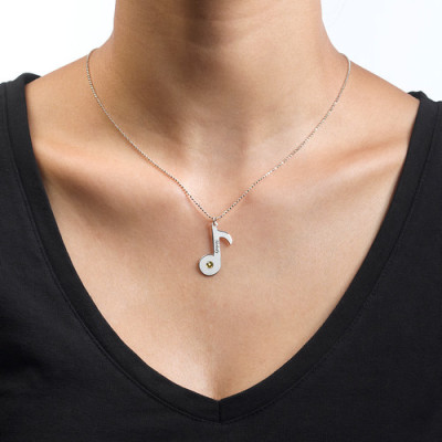 Engraved Music Note Personalised Necklace with Birthstone  - AMAZINGNECKLACE.COM