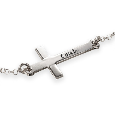 Engraved Side Cross Personalised Bracelet/Anklet - AMAZINGNECKLACE.COM