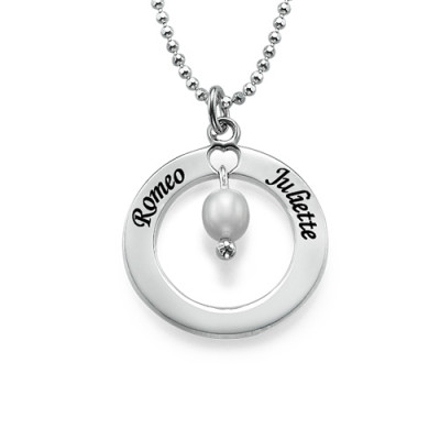 Engraved Classic Circle Personalised Necklace with Birthstones  - AMAZINGNECKLACE.COM