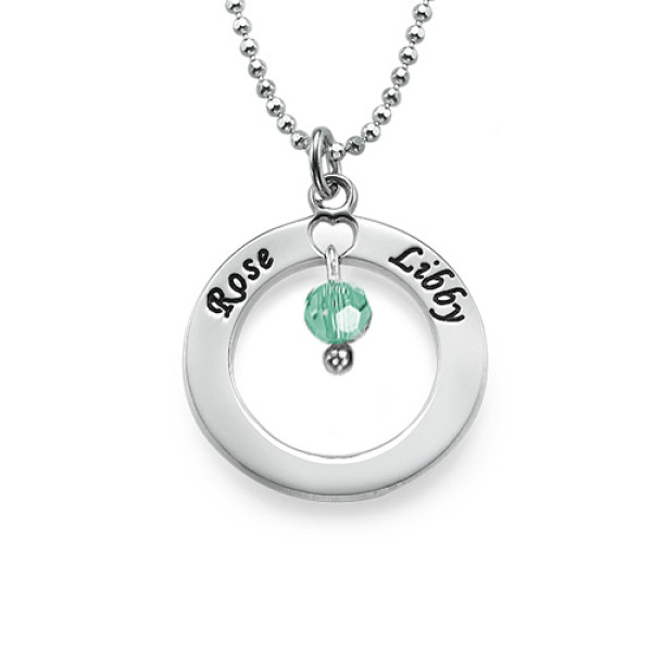 Engraved Classic Circle Personalised Necklace with Birthstones  - AMAZINGNECKLACE.COM