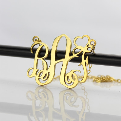 Personalised Initial Monogram Necklace With Heart 18ct Gold Plated - AMAZINGNECKLACE.COM