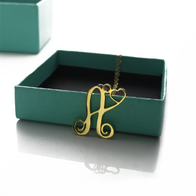 Single Letter Monogram With Heart Personalised Necklace In 18ct Gold Plated - AMAZINGNECKLACE.COM