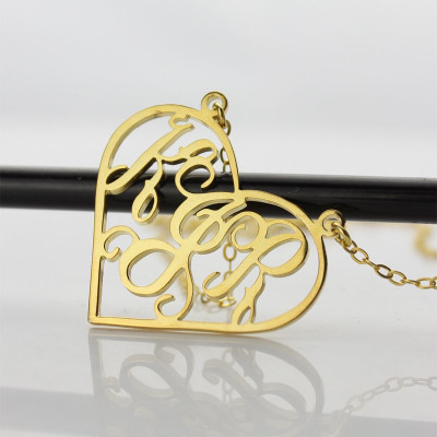 Cut Out Heart Monogram Personalised Necklace 18ct Gold Plated - AMAZINGNECKLACE.COM
